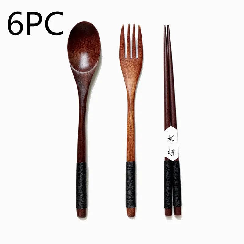 Artisan Wooden Spoon and Fork Set A Black 6PC by Simple Homes