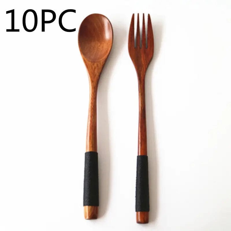 Artisan Wooden Spoon and Fork Set Black 10PC by Simple Homes
