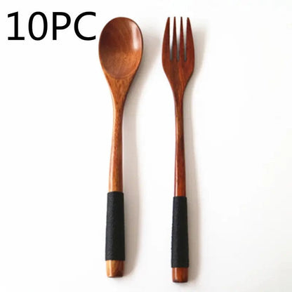 Artisan Wooden Spoon and Fork Set Black 10PC by Simple Homes