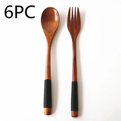Artisan Wooden Spoon and Fork Set Black 6PC by Simple Homes