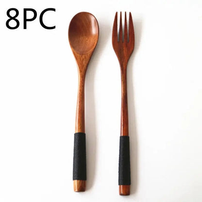 Artisan Wooden Spoon and Fork Set Black 8PC by Simple Homes