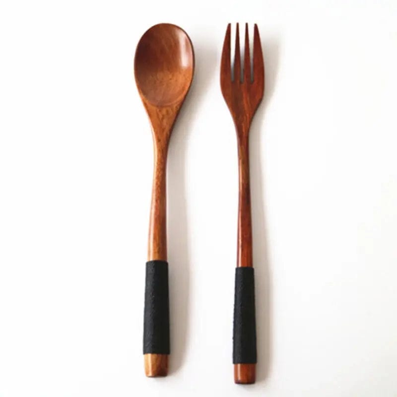 Artisan Wooden Spoon and Fork Set Black by Simple Homes