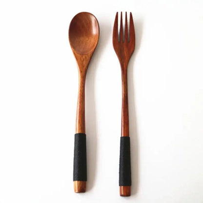 Artisan Wooden Spoon and Fork Set Black by Simple Homes