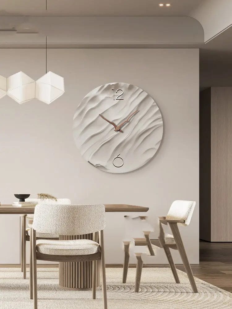 Aurora Carved Porcelain Wall Clock – Walnut Wood Hands RippleA / 40X40CM by Simple Homes