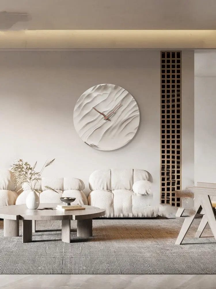 Aurora Carved Porcelain Wall Clock – Walnut Wood Hands by Simple Homes