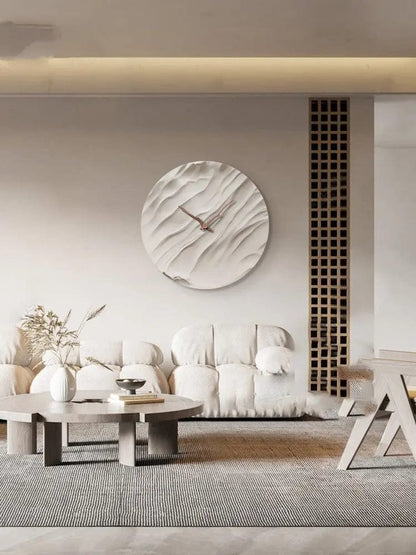 Aurora Carved Porcelain Wall Clock – Walnut Wood Hands by Simple Homes