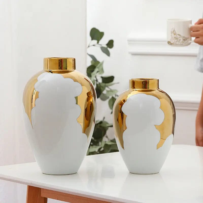 Aurora Glaze Porcelain Vase – Luxe White & Gold by Simple Homes