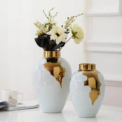 Aurora Glaze Porcelain Vase – Luxe White & Gold by Simple Homes