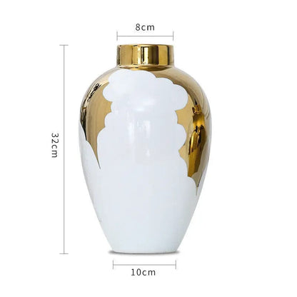 Aurora Glaze Porcelain Vase – Luxe White & Gold White / large by Simple Homes