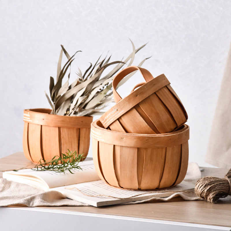 Vintage Woven Hanging Storage Baskets – Wall-Mounted Wooden Organizer