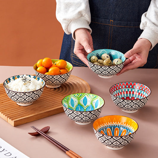 Boho Blossom Porcelain Bowl Set – 6 Pieces