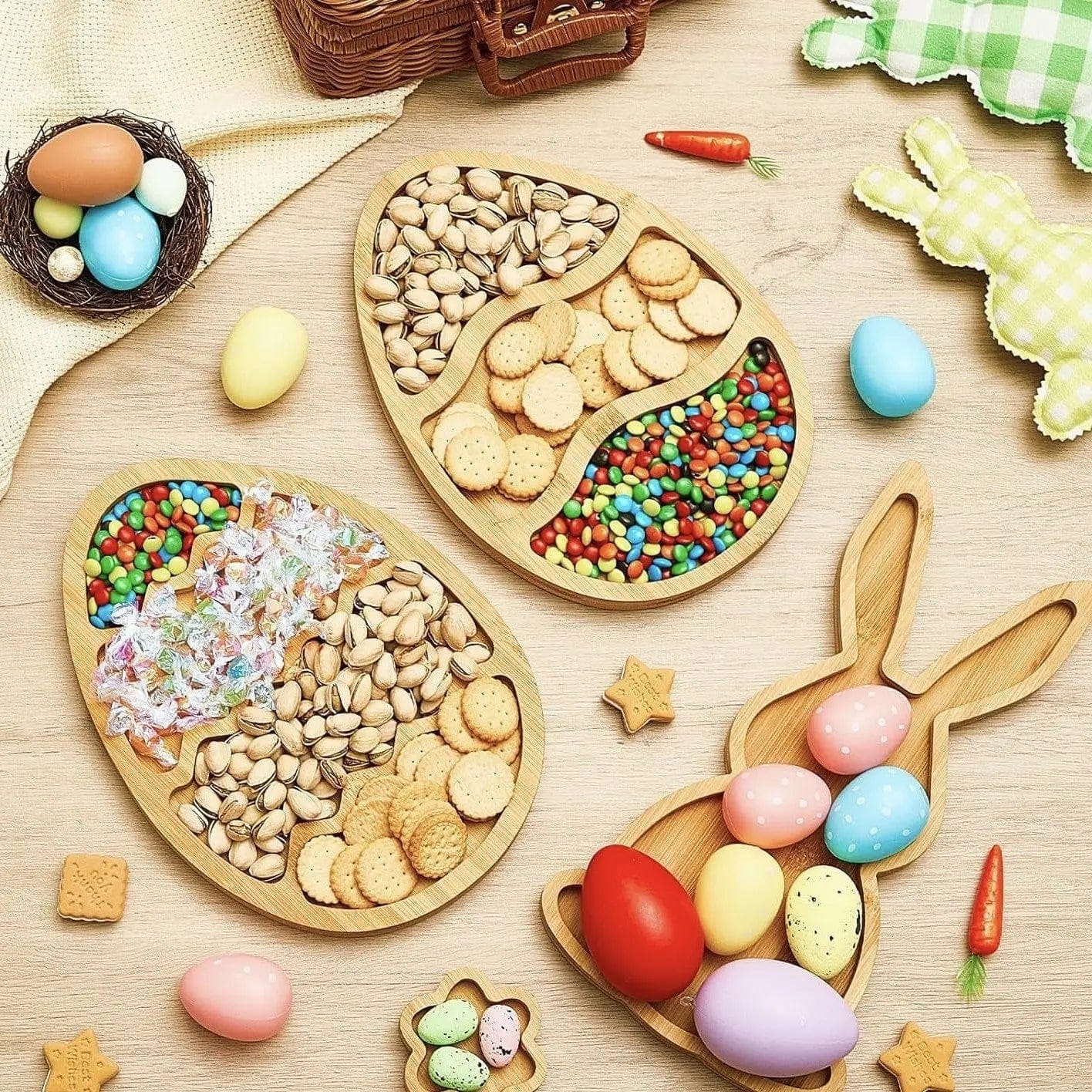 Bamboo Bunny & Egg Snack Tray by Simple Homes