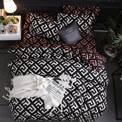 Geometric Pattern Quilt Cover Set with Pillowcases – Antibacterial Ramie Bedding