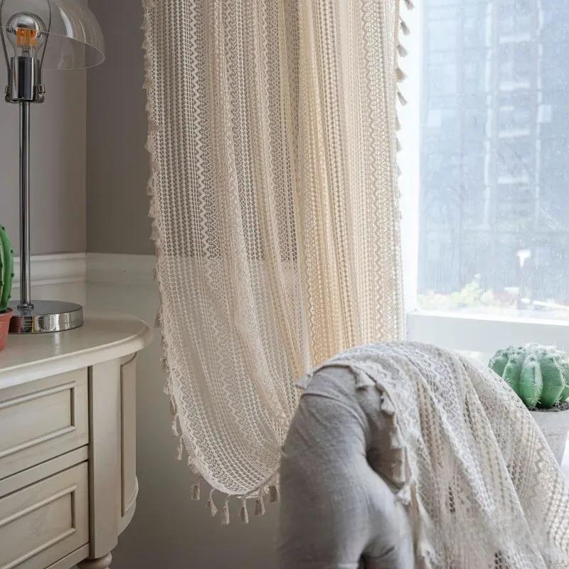 Beige Geometric Wave Hollow-Out Blackout Curtains by Simple Homes