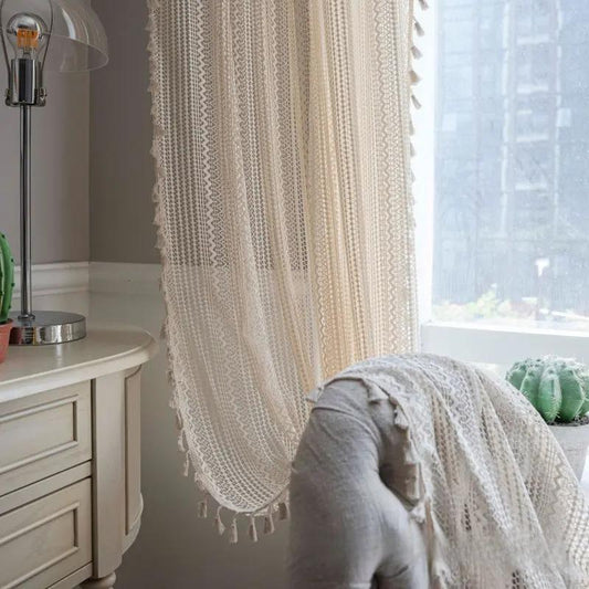 Beige Geometric Wave Hollow-Out Blackout Curtains by Simple Homes