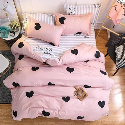BETTY – Charming 4-Piece Heart Print Bedding Set (Multiple Sizes) Pink / 1.5m by Simple Homes