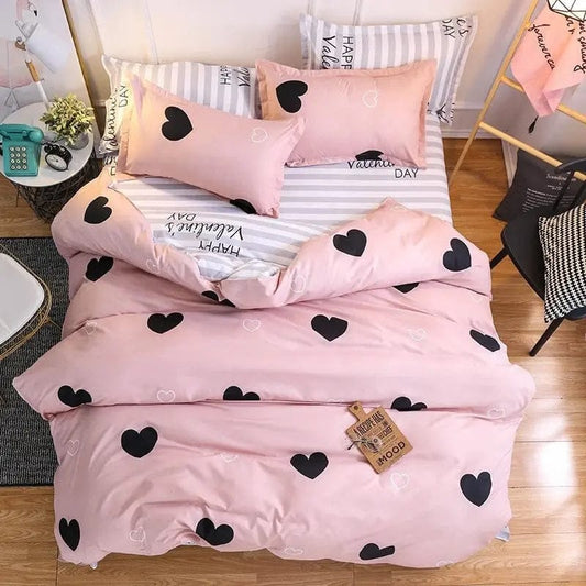 BETTY – Charming 4-Piece Heart Print Bedding Set (Multiple Sizes) by Simple Homes