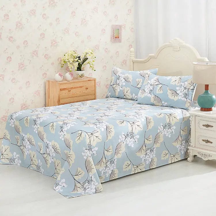 Blossom Breeze – 100% Cotton Floral Printed Sheet Set Blue A / 240x250cm by Simple Homes