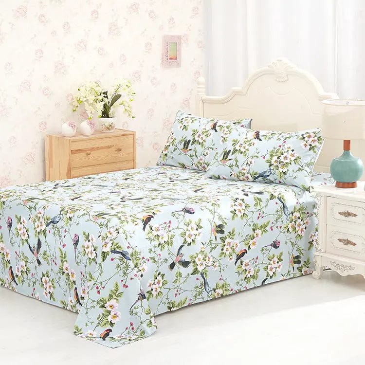 Blossom Breeze – 100% Cotton Floral Printed Sheet Set Green / 240x250cm by Simple Homes