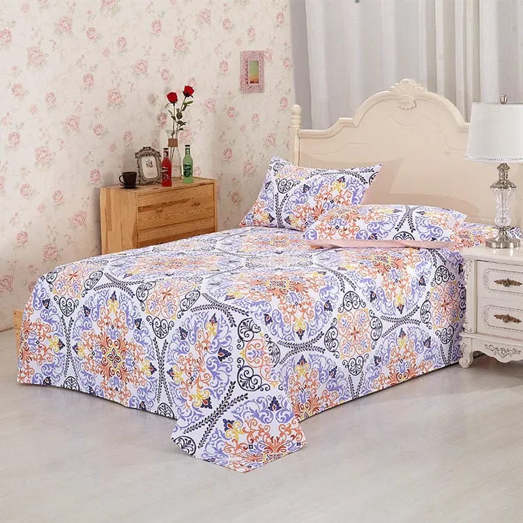Blossom Breeze – 100% Cotton Floral Printed Sheet Set Purple / 180x230cm by Simple Homes
