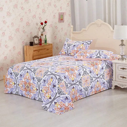 Blossom Breeze – 100% Cotton Floral Printed Sheet Set Purple / 180x230cm by Simple Homes