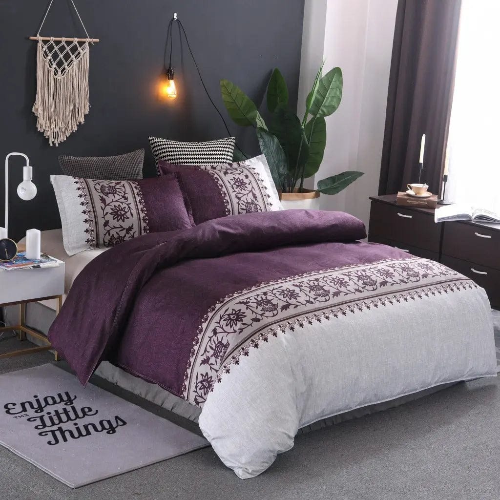 Boho-Inspired Quilted Duvet Cover Set – Floral Embroidery Pattern (No Sheet) Purple / 150X200cm by Simple Homes
