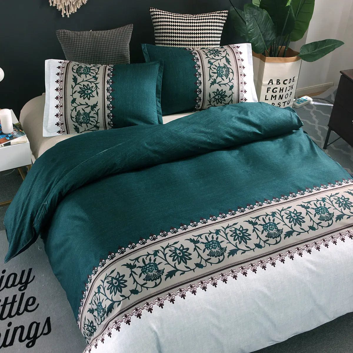 Boho-Inspired Quilted Duvet Cover Set – Floral Embroidery Pattern (No Sheet) by Simple Homes