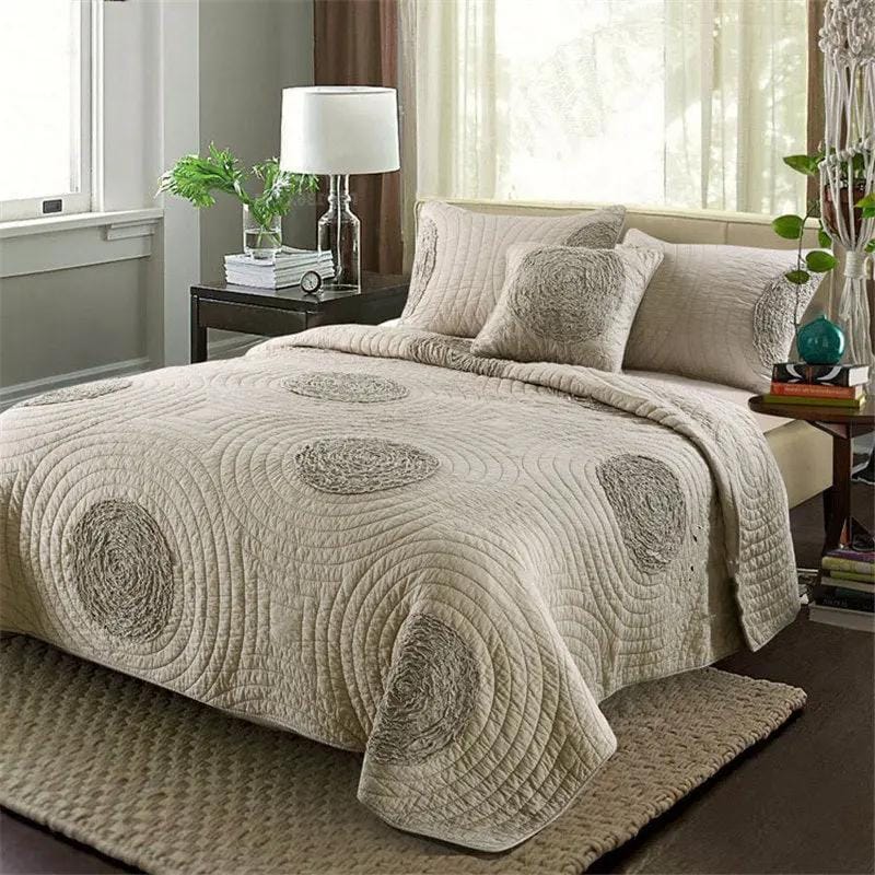 Botanical Whisper – Pure Cotton Quilted 3-Piece Bedding Set by Simple Homes