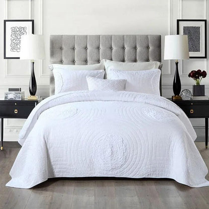 Botanical Whisper – Pure Cotton Quilted 3-Piece Bedding Set White / M by Simple Homes