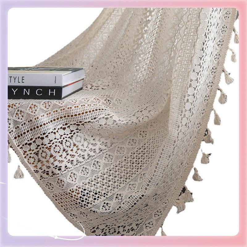 Beige Geometric Wave Hollow-Out Blackout Curtains
