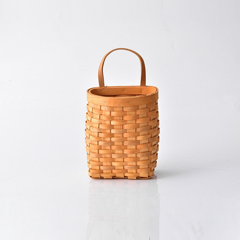 Vintage Woven Hanging Storage Baskets – Wall-Mounted Wooden Organizer