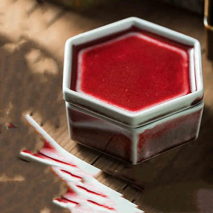 Celestial Hexagon Porcelain Serving Plate with Lid – Japanese-Inspired Snack Dish grey red by Simple Homes