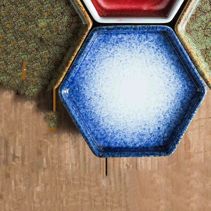 Celestial Hexagon Porcelain Serving Plate with Lid – Japanese-Inspired Snack Dish Sapphire blue by Simple Homes