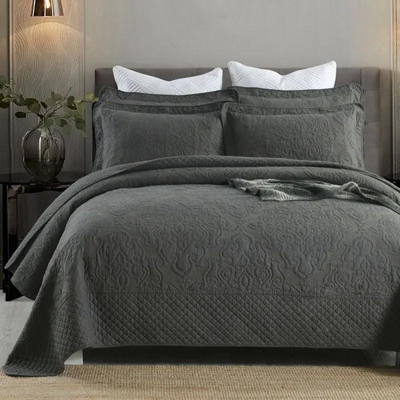 Château Cotton – 3-Piece Quilted Bedspread Set Grey by Simple Homes