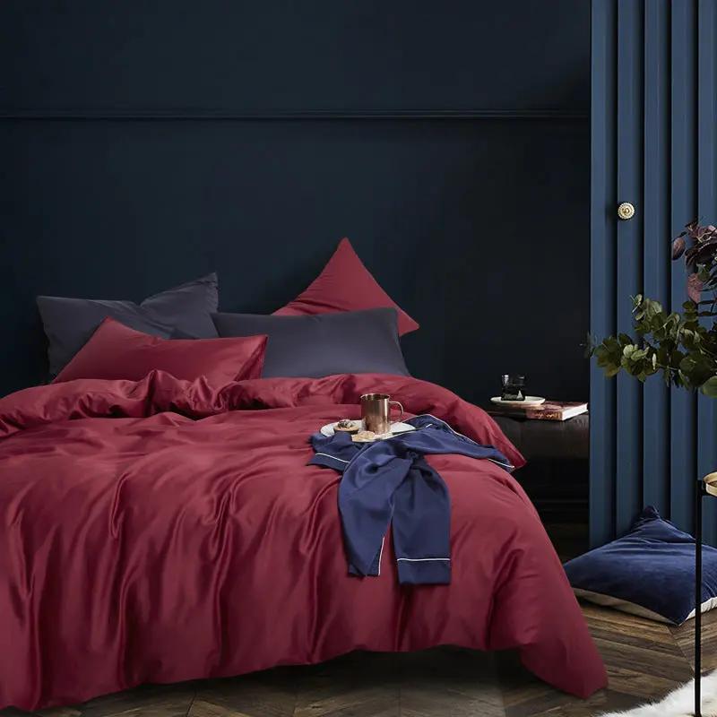 CloudBliss™ Satin Touch Bedding Set – 4-Piece Soft Luxe Collection Wine Red / 1.5m bed fourpiece set by Simple Homes