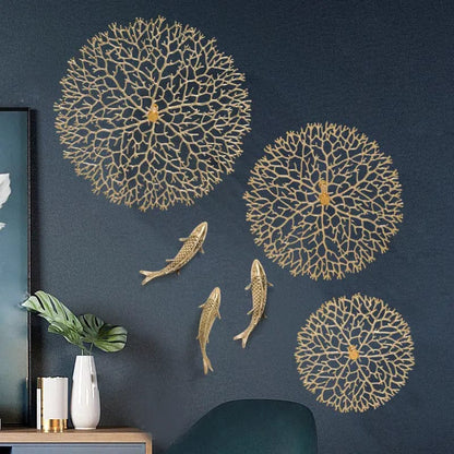 Coral Tree & Carp Wall Sculpture – Luxe Metal Wall Art by Simple Homes