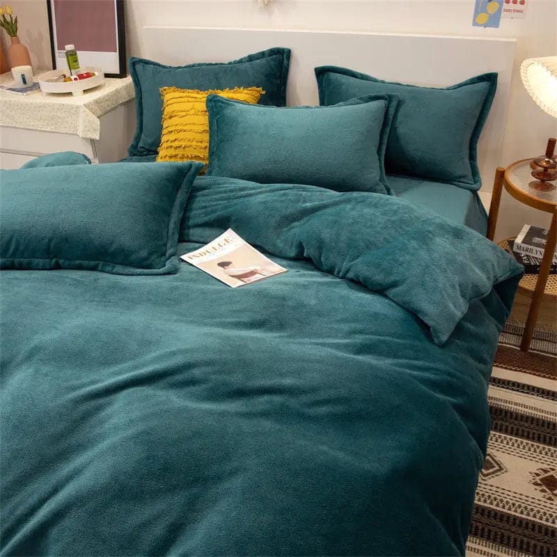 CozyFleece Four-Piece Plush Duvet Set Dark green / Quilt cover200x230cm by Simple Homes