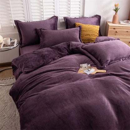 CozyFleece Four-Piece Plush Duvet Set Dark Purple / Quilt cover200x230cm by Simple Homes