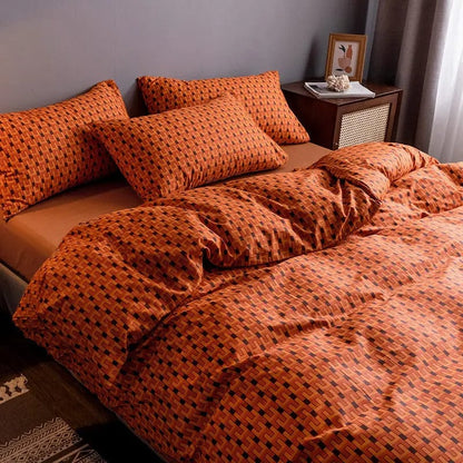 CozyPure Cotton Fitted Sheet Quilt Set Ivey Orange / 1.8m bed sheet set of four by Simple Homes