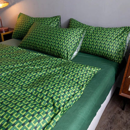 CozyPure Cotton Fitted Sheet Quilt Set Wild Green / 1.8m bed sheet set of four by Simple Homes