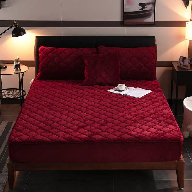 Crystal Velvet Quilted Bed Cover – Thick Padded Comfort & Elegant Shine Red / 48x74cm by Simple Homes