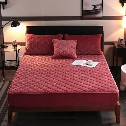 Crystal Velvet Quilted Bed Cover – Thick Padded Comfort & Elegant Shine Rose Red / 150x200cm by Simple Homes