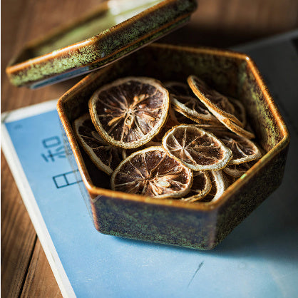 Celestial Hexagon Porcelain Serving Plate with Lid – Japanese-Inspired Snack Dish