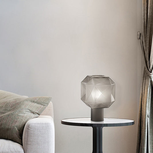 LumaHex™ Modern Grey Glass Table Lamp – Sculpted Glow for Contemporary Interiors