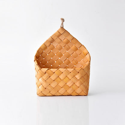 Vintage Woven Hanging Storage Baskets – Wall-Mounted Wooden Organizer