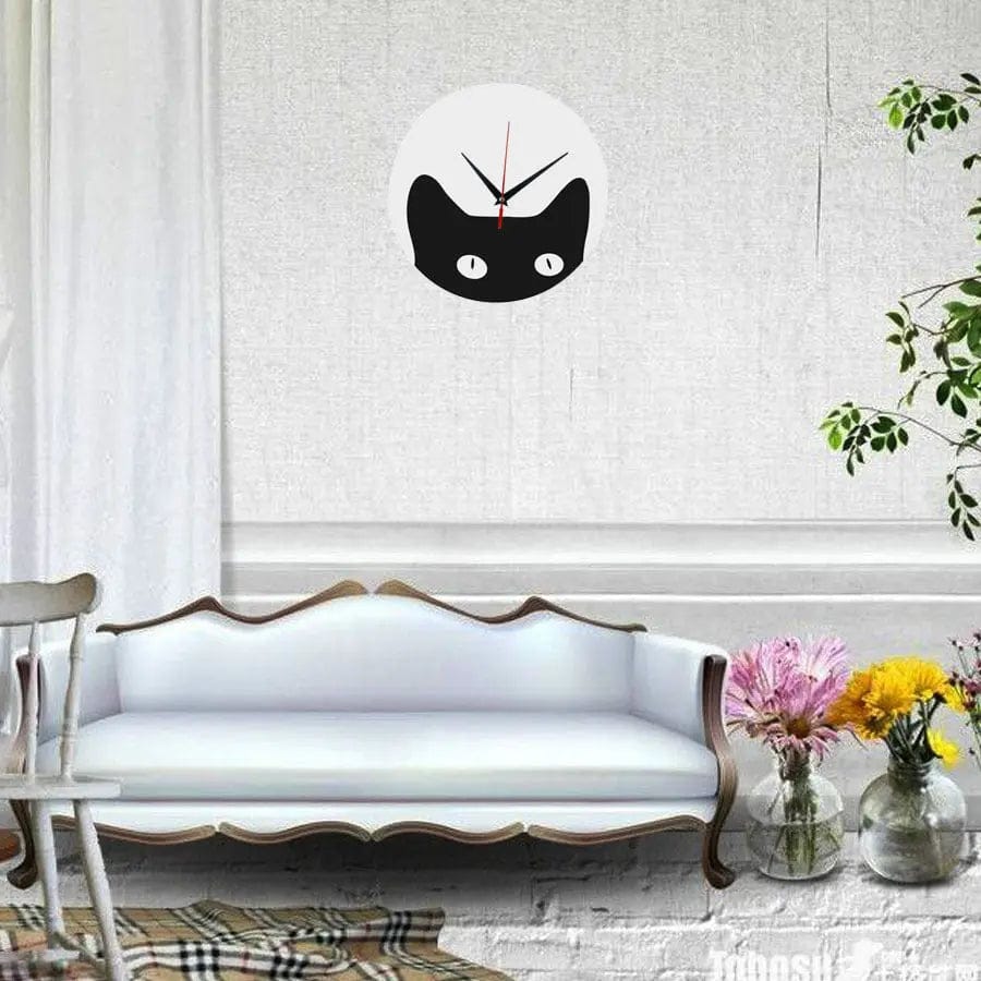 Decorative Quartz Mirror Wall Clock – DIY Cat Design Black white by Simple Homes