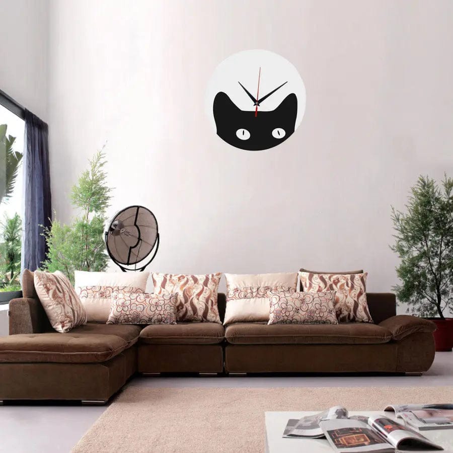 Decorative Quartz Mirror Wall Clock – DIY Cat Design Black white by Simple Homes