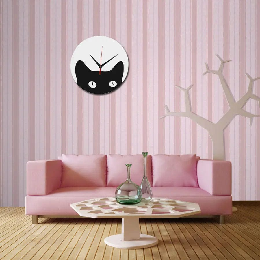 Decorative Quartz Mirror Wall Clock – DIY Cat Design Black white by Simple Homes