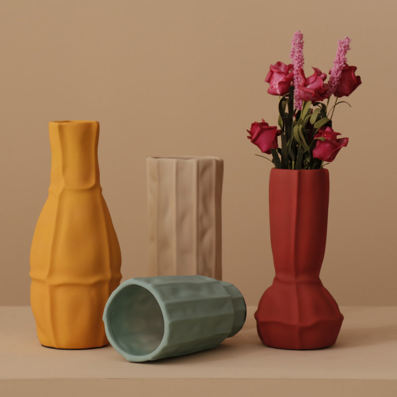 Morandi Geometric Ceramic Vase – Textured Elegance