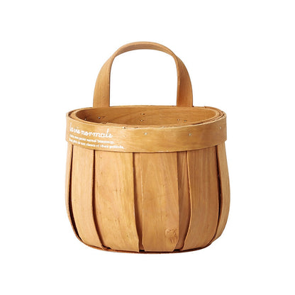 Vintage Woven Hanging Storage Baskets – Wall-Mounted Wooden Organizer